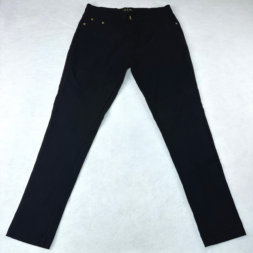 Baby Phat Slim Fit Pants Womens 14 Jet Black Excellent Gold Rivet Detail Stretch